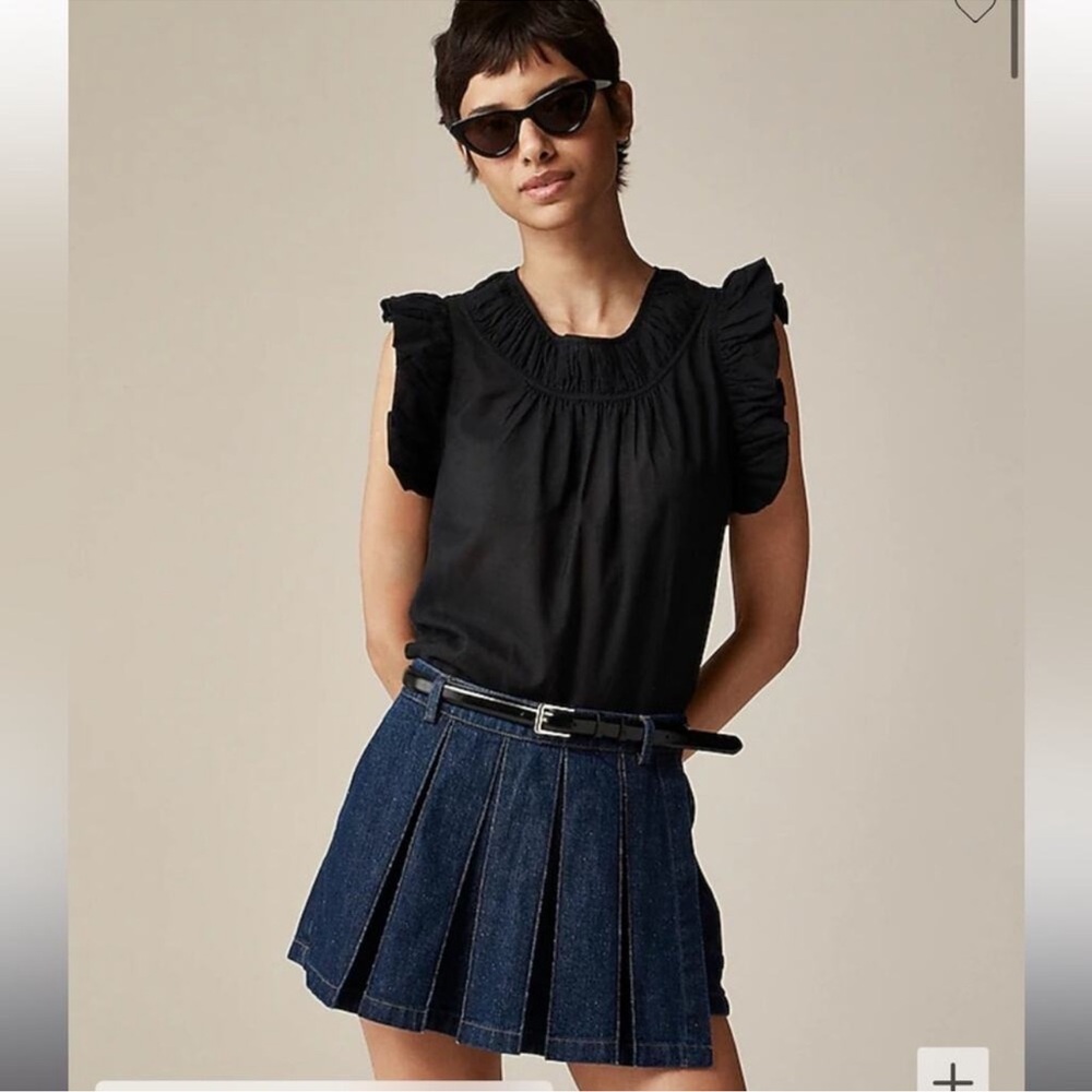 J.Crew Gathered ruffle-sleeve top in cotton-blend voile